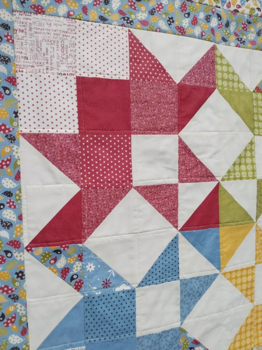 BN HANDMADE COTTON QUILT RED BLUE YELLOW GREEN DARK BROWN